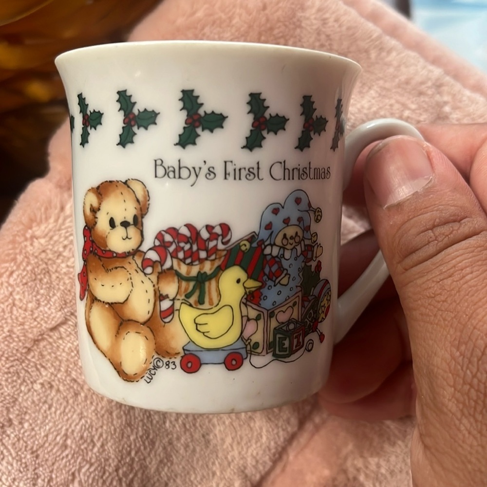 Enesco Baby’s First Christmas vintage ceramic cup 1985 Lucy and me Lucy Rigg